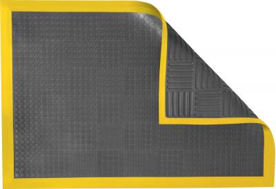 Antistatic Anti-Fatigue Floor Mat with 5 cm Yellow Bevel | AFS Complete Smooth | Fire-Retardant | Grey | 60 x 90 cm